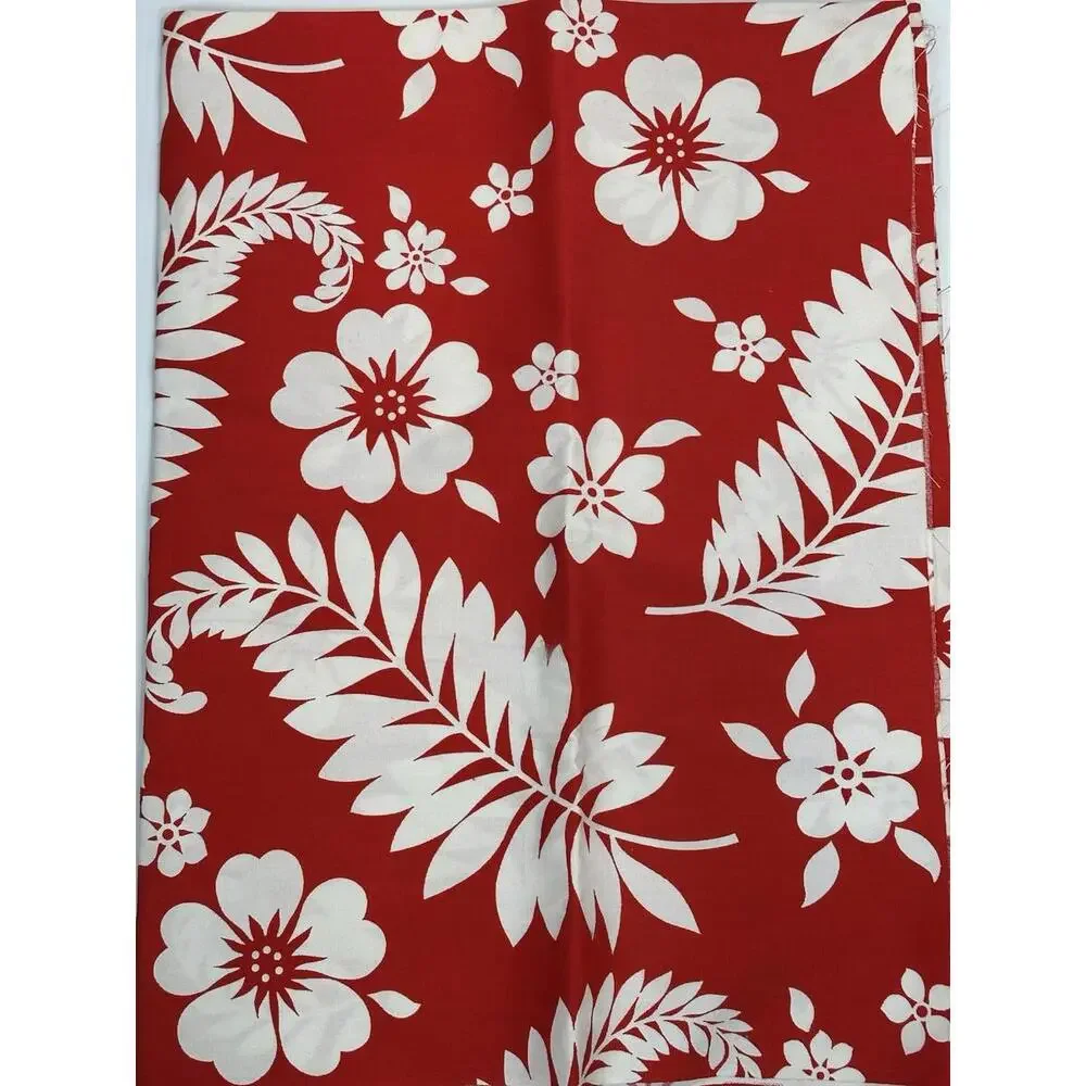 Vintage Concord Fabrics Inc USA Material 65”X45” Red Background White Flower NEW